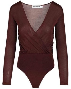 Self-Portrait Knitted Bodysuit - Purple