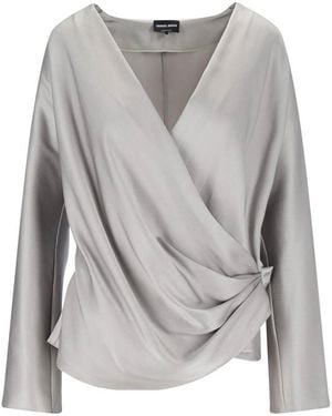 Giorgio Armani Silk Asymmetrical Shirt - Gray