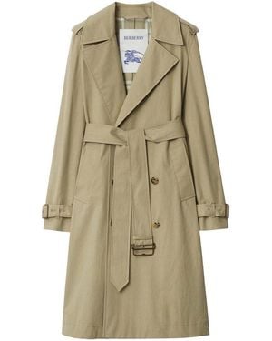 Burberry Gabardine Long Trench Coat - Natural