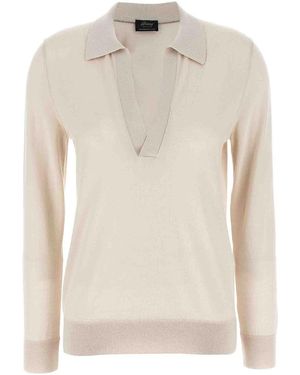 Brioni Cashmere And Silk Polo Shirt - Natural