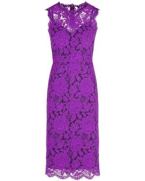 Dolce & Gabbana Longuette Stretch Lace Dress - Purple