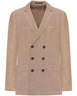 Giorgio Armani Double-Breasted Linen Blazer - Brown