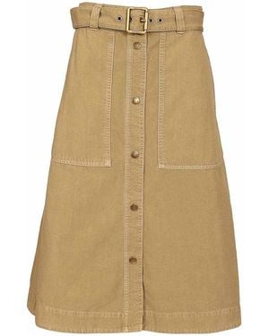 Moncler Cotton Midi Skirt With Belt - Natural