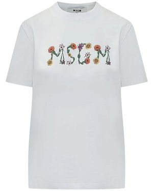 MSGM Logo Printed Crewneck T-Shirt - Gray