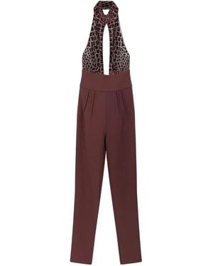 Elisabetta Franchi Satin Jumpsuit With Sequins On The Bodice - Purple