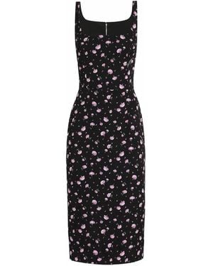 Dolce & Gabbana Carnations-Print Sheath Dress - Black