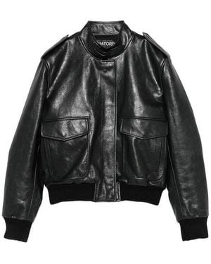 Tom Ford Abrigo De Cuero - Negro