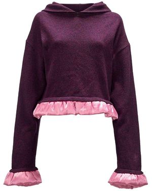 JW Anderson Satin-Trimmed Cropped Hoodie - Purple