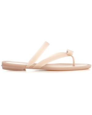 Ferragamo Vara Flip-Flops With Jelly Bow - Natural