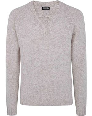 ZEGNA Cashmere And Wool V Neck - Gray