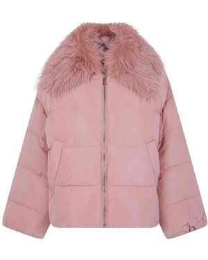 Twinset Faux Fur Neck Puffer Jacket - Pink