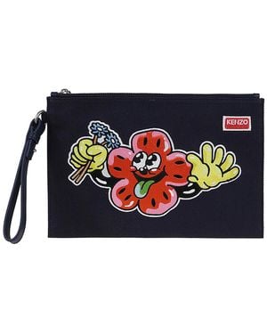 KENZO Printed Cotton Pochette - Blue