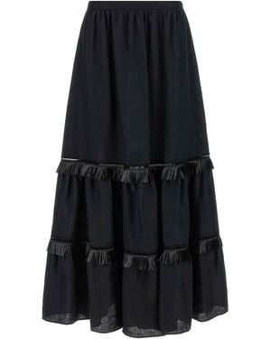 Kiton Fringed Skirt - Black