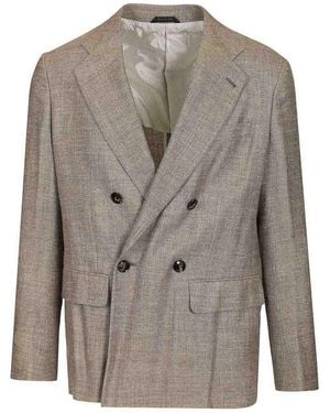 Giorgio Armani Double-Breasted Linen Blend Blazer - Grey
