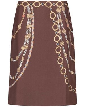 Versace Printed Silk Midi Skirt - Brown