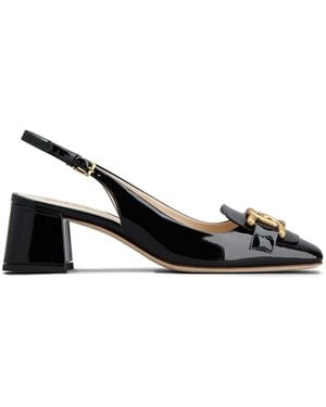 Tod's Stylish Slingback Pumps With Custom Metal Chain Accessory - Black