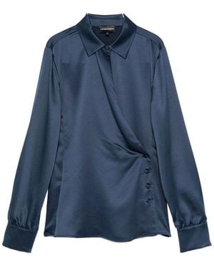 Emporio Armani Wrap Front Collared Shirt With Buttoned Cuffs - Blue