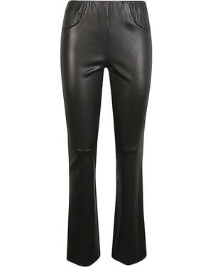 Via Masini 80 Leather Flared Leg Trousers - Grey