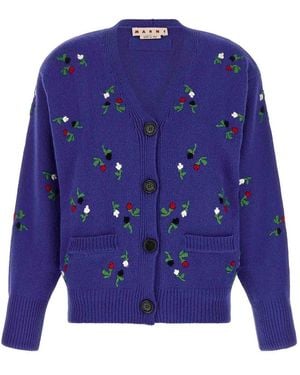 Marni Floral Embroidery Cardigan - Blue