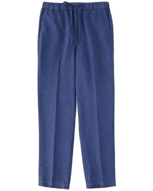 120% Lino Linen Trousers With Drawstring - Blue