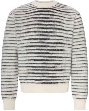 Tom Ford Striped Crew Neck Jumper With Hairy Effect - Grey