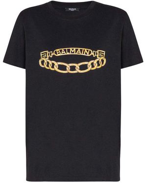 Balmain Short-Sleeved Chain Print T-Shirt - Black