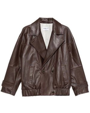 Marella Pallore Burgundy Leather Jacket With Pockets - Brown