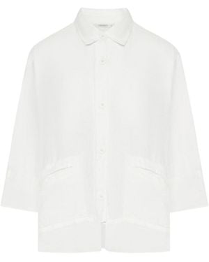 Transit 3/4 Sleeve Linen Shirt With Georgette Inserts - White