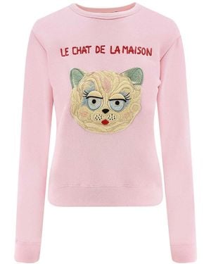 Valentino Cotton Sweatshirt Le Chat De La Maison - Pink