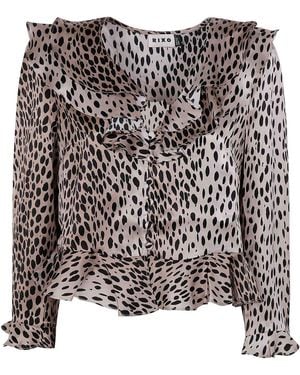 RIXO London Animal-Print Silk Blouse - Black