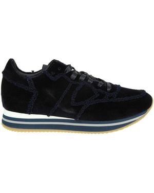 Philippe Model Tropez Higher Velour Bleu Velvet Trainers - Black