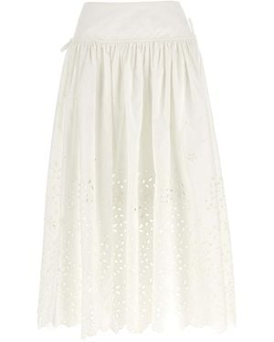 Self-Portrait Cotton Embroidered Midi' Skirt - White