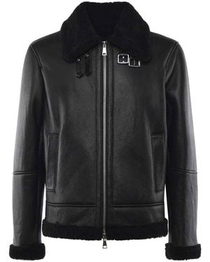 Giuliano Galiano Chicago Leather Shearling Jacket - Black
