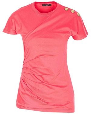 Balmain 3 Buttons Draped T-Shirt - Pink