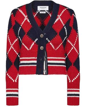 Thom Browne Argyle Intarsia V-Neck Cardigan - Red