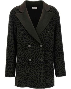 P.A.R.O.S.H. Animal-Print Double-Breasted Wool Blazer - Black