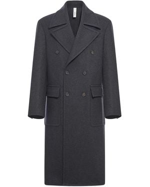 Hevò Double-Breasted Herringbone Coat - Blue
