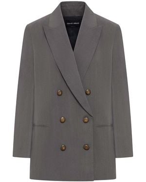 Giorgio Armani Tailored Double-Breasted Silk Blazer - Grey