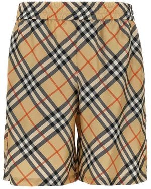 Burberry Check Silk Bermuda Shorts - Natural