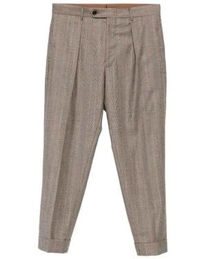 Berwich Prince Of Wales Check Pleated Trousers - Grey