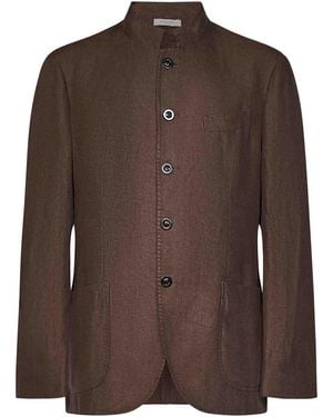 Boglioli Single-Breasted Coffee-Colored Linen Blazer - Brown
