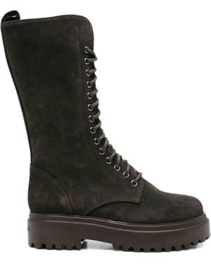 Le Silla Dark Knee-High Lace-Up Boots - Black