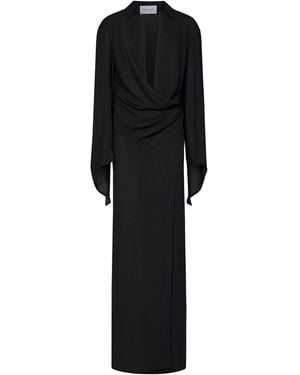 Monot Long Crepe Jersey Wrap Dress - Black