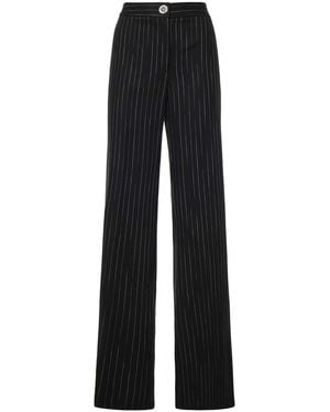 Genny Pinstriped Viscose Blend Pants - Black