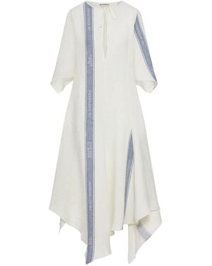 JW Anderson J.W.Anderson Linen Midi Dress With Logo Inserts - White