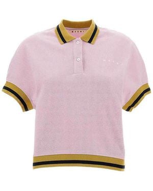 Marni Striped Details Cotton Piqu Polo Shirt - Pink