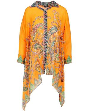 Etro Multicolored Printed Ramie Blouse - Orange