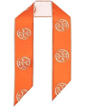 Tory Burch Cravatta Medallion Logo Ribbon Tie - Orange