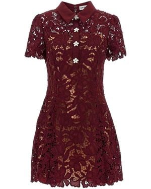 Self-Portrait Burgundy Lace Mini' Dress - Red