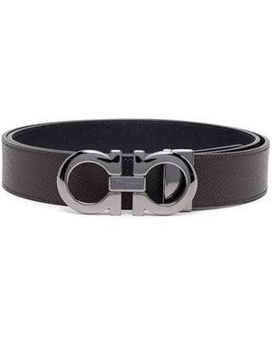 Ferragamo Hammered Leather Reversible Gancini Belt - White